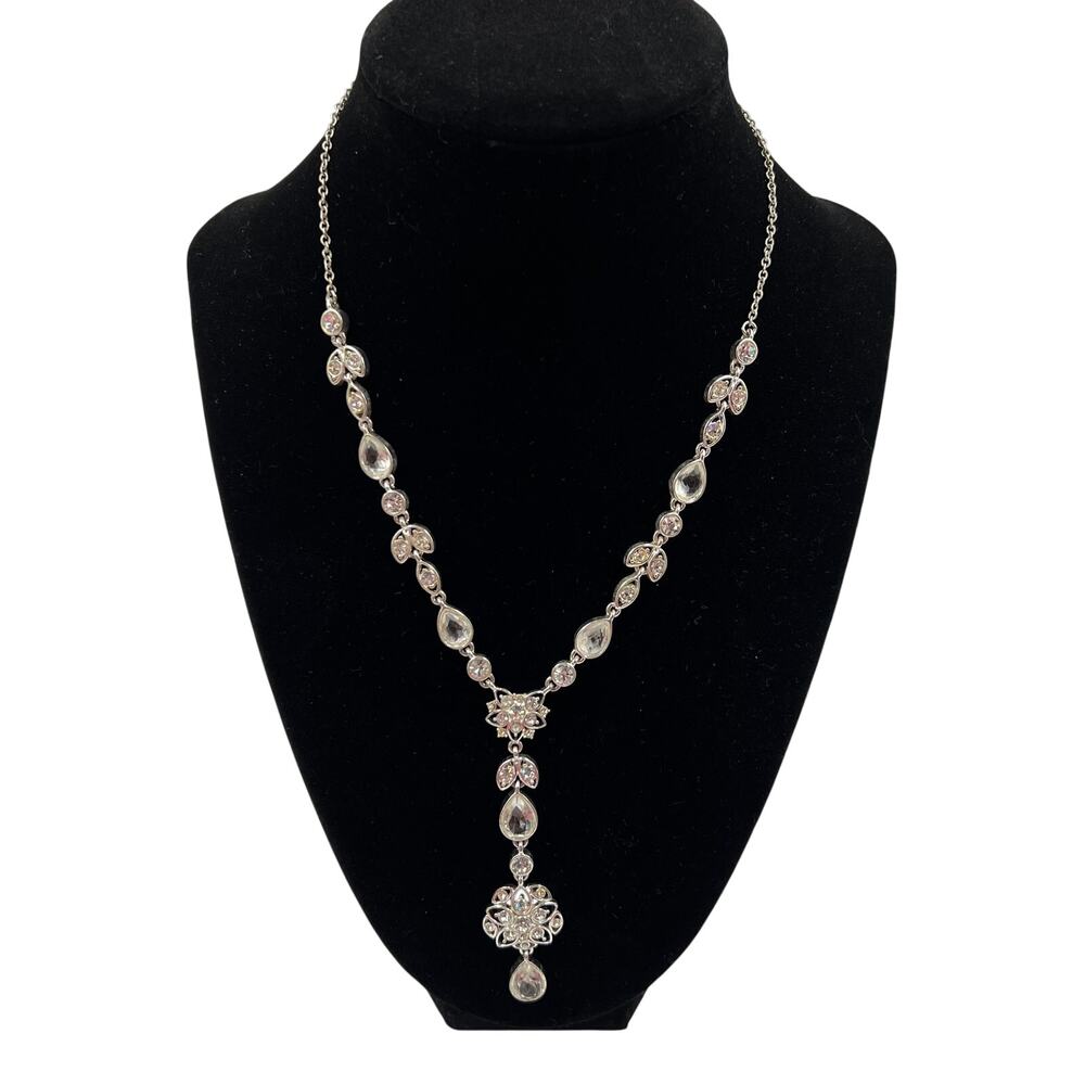 Crazy Horse Silver Tone Crystal Wedding Prom Formal Necklace Rhinestone Teardrop